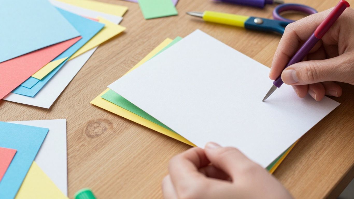 Hænder laver personlige invitationer med farverigt papir.