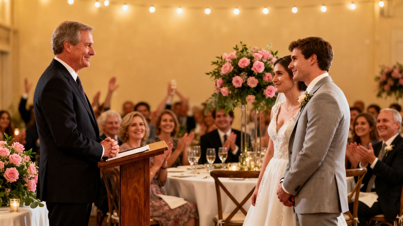 Far holder tale til bryllup for sit barn