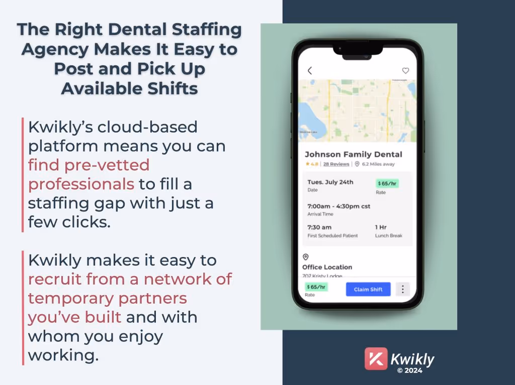 Kwikly's innovative dental staffing platform enables quick posting and filling of shifts for dental practices across the USA.
