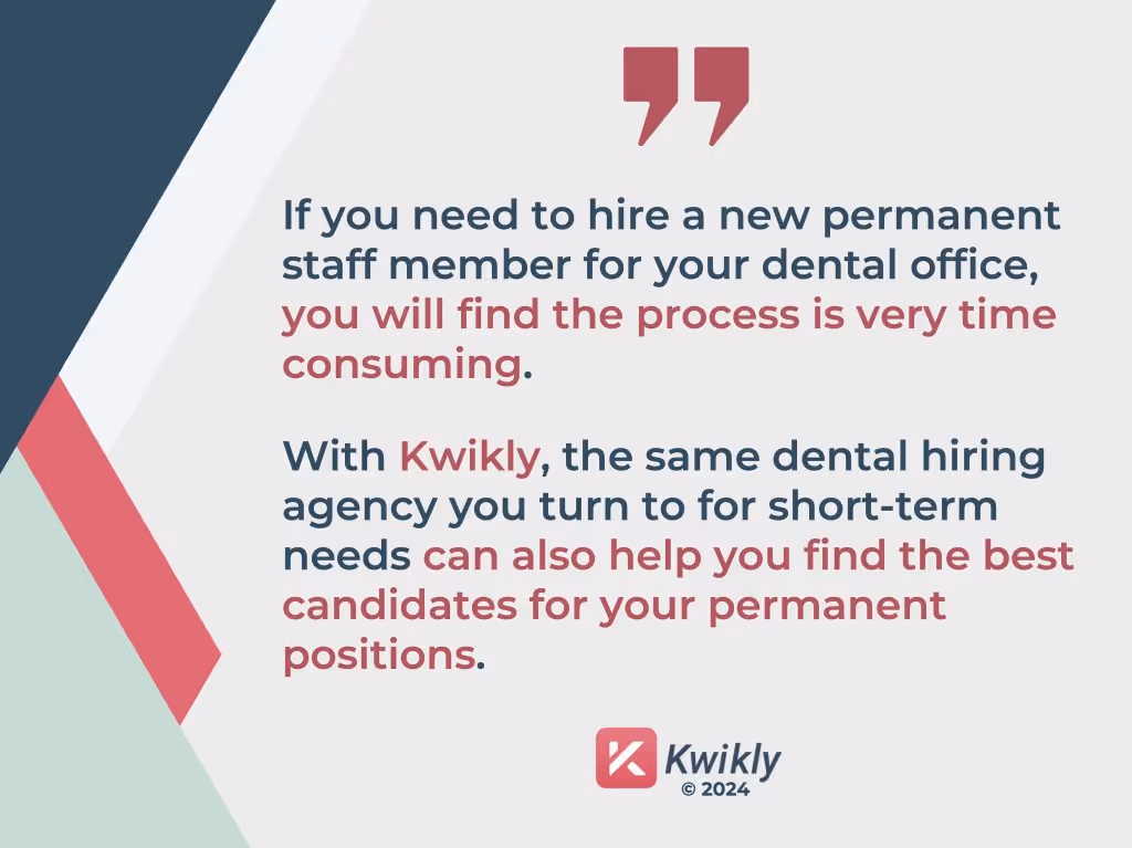 Notepad graphic highlighting Kwikly's role as a top dental hiring agency in the USA, easing temp and permanent staffing.