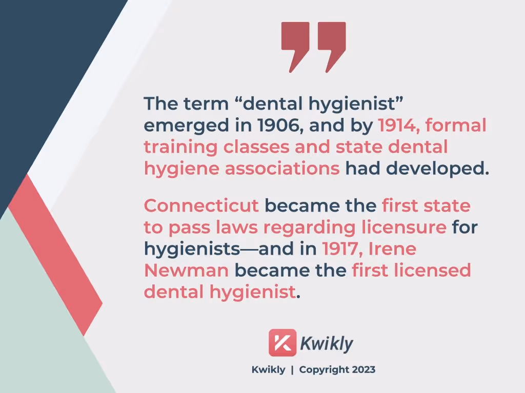A historical overview of dental hygienists, emphasizing the role of temping agencies like Kwikly in modern dental staffing.
