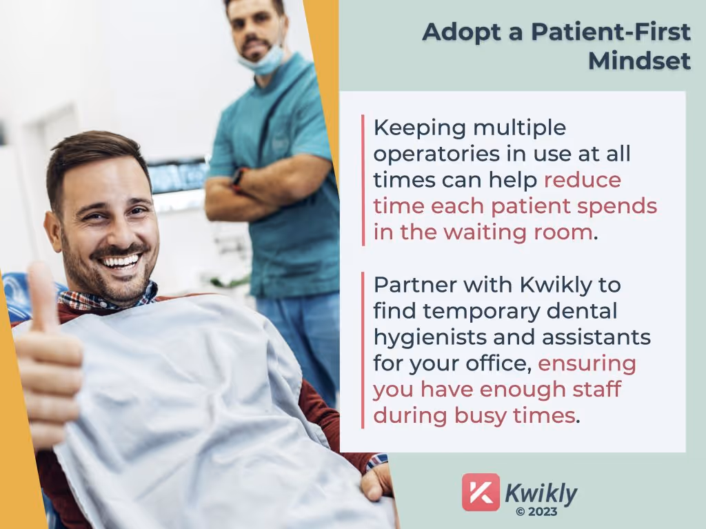Patient enjoying a positive dental visit with a practitioner from one of the best temp dental hiring agencies in the USA, Kwikly.