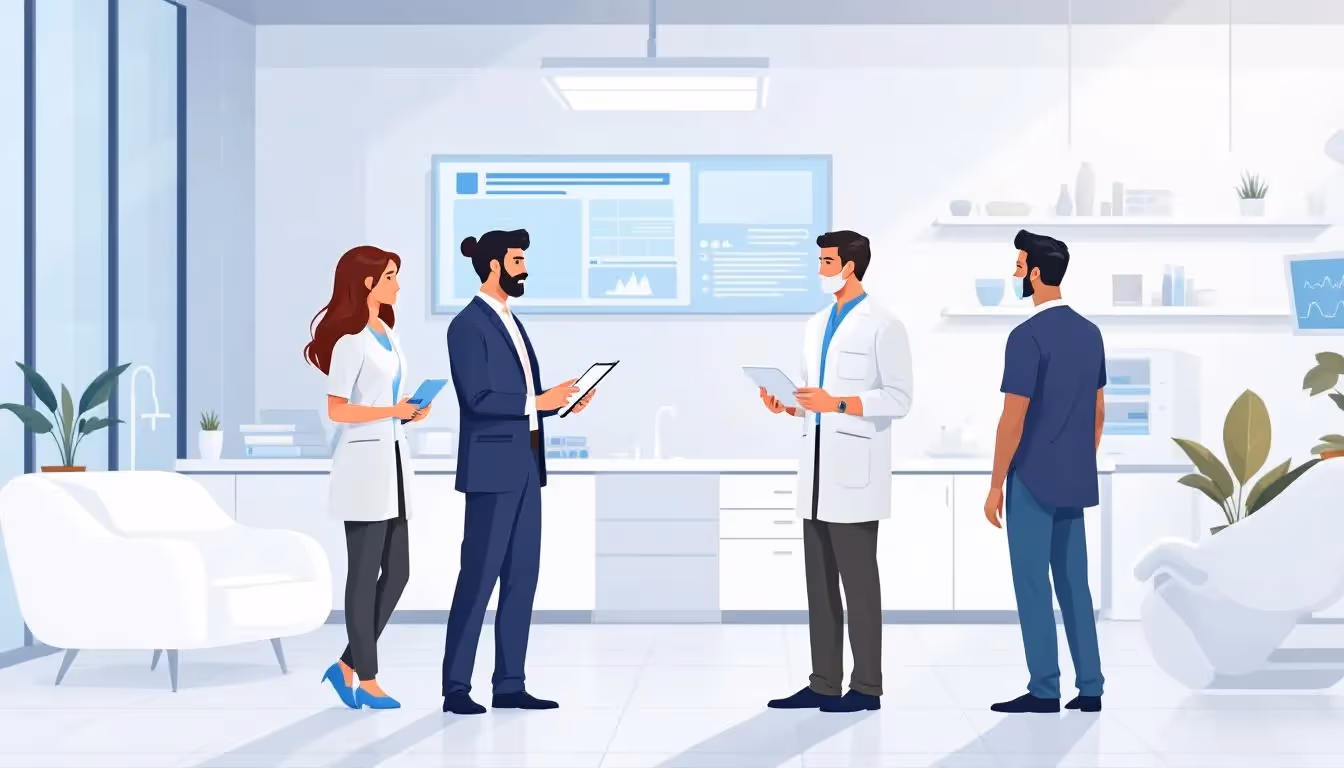 Dental professionals discussing flexible staffing solutions in a dental office.