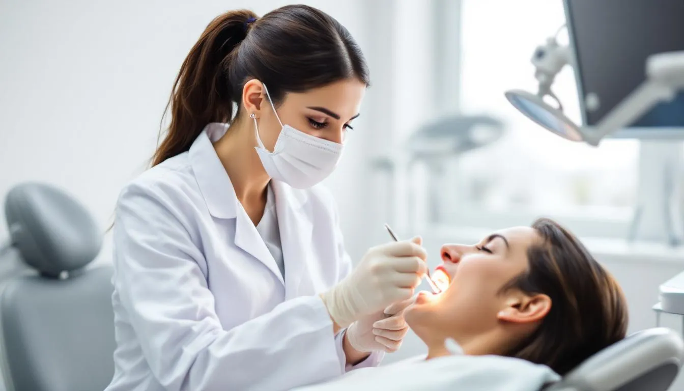A dental hygienist performing a teeth cleaning procedure, showcasing their role in oral health.