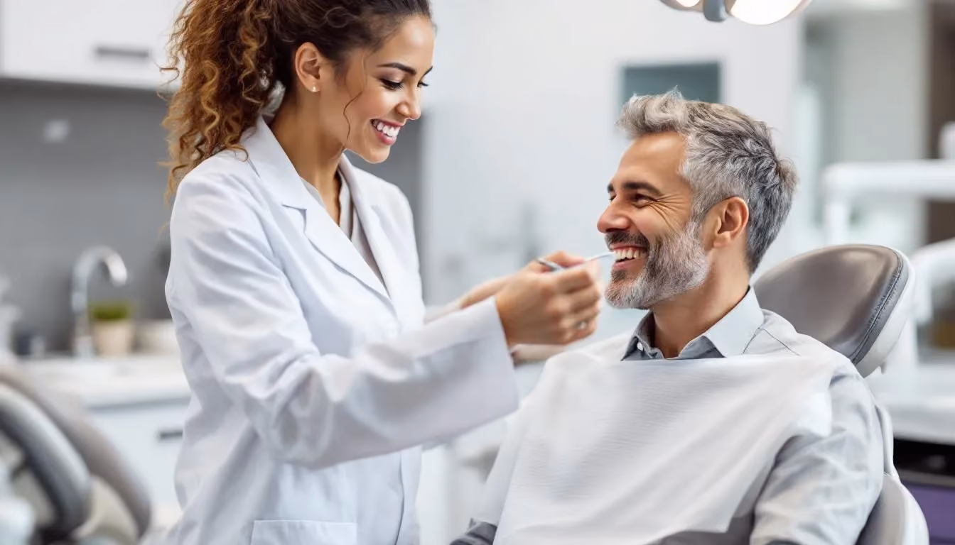 A happy dental hygienist interacting with a satisfied patient, highlighting the benefits of being a registered dental hygienist.