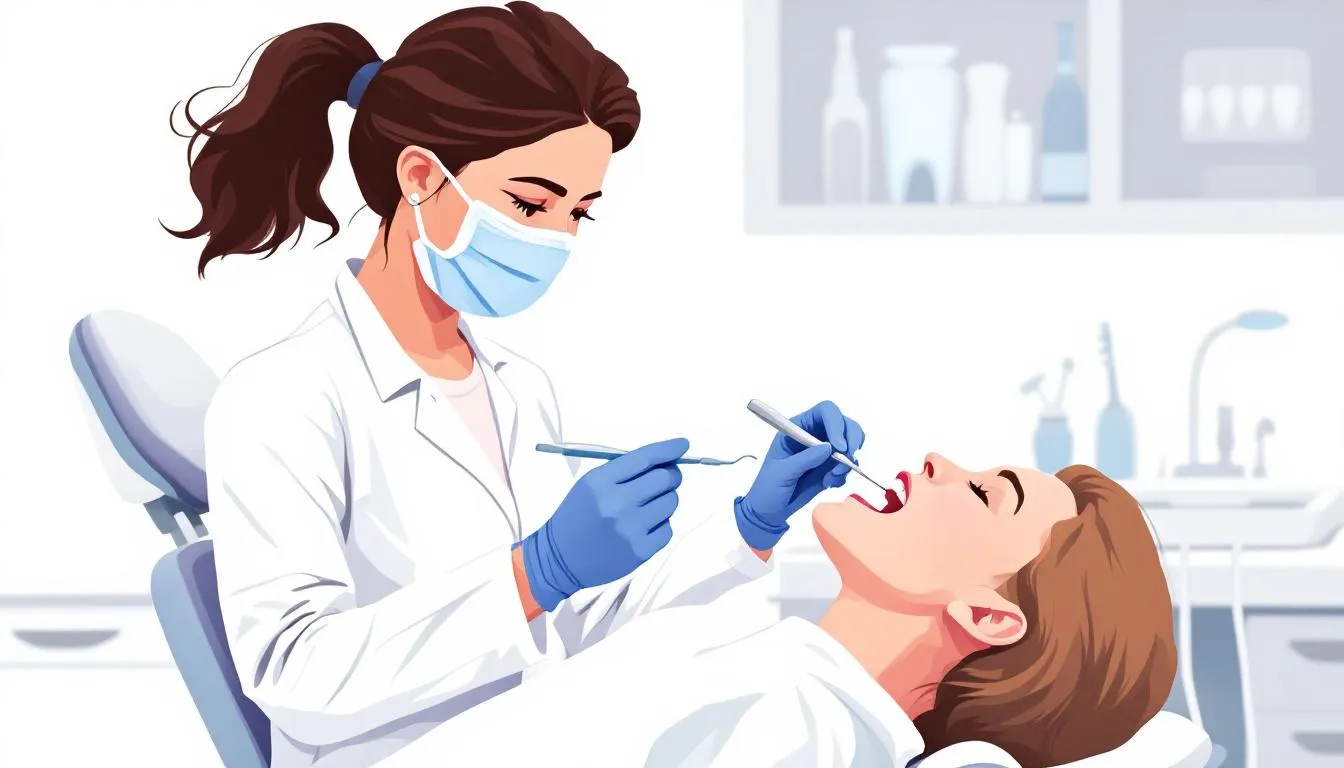A dental hygienist performing a dental cleaning procedure.