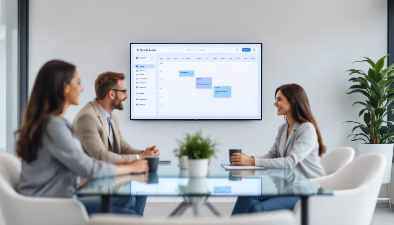 A dental practice team discussing benefits of scheduling software.