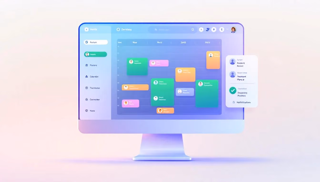 An illustration of a dental office scheduling software interface.