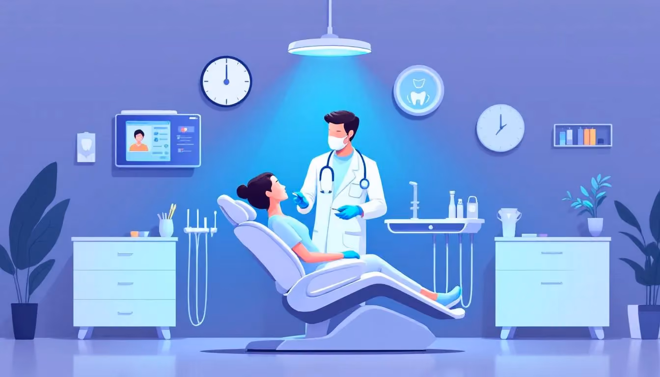 A dental professional interacting with a patient in a modern dental office.