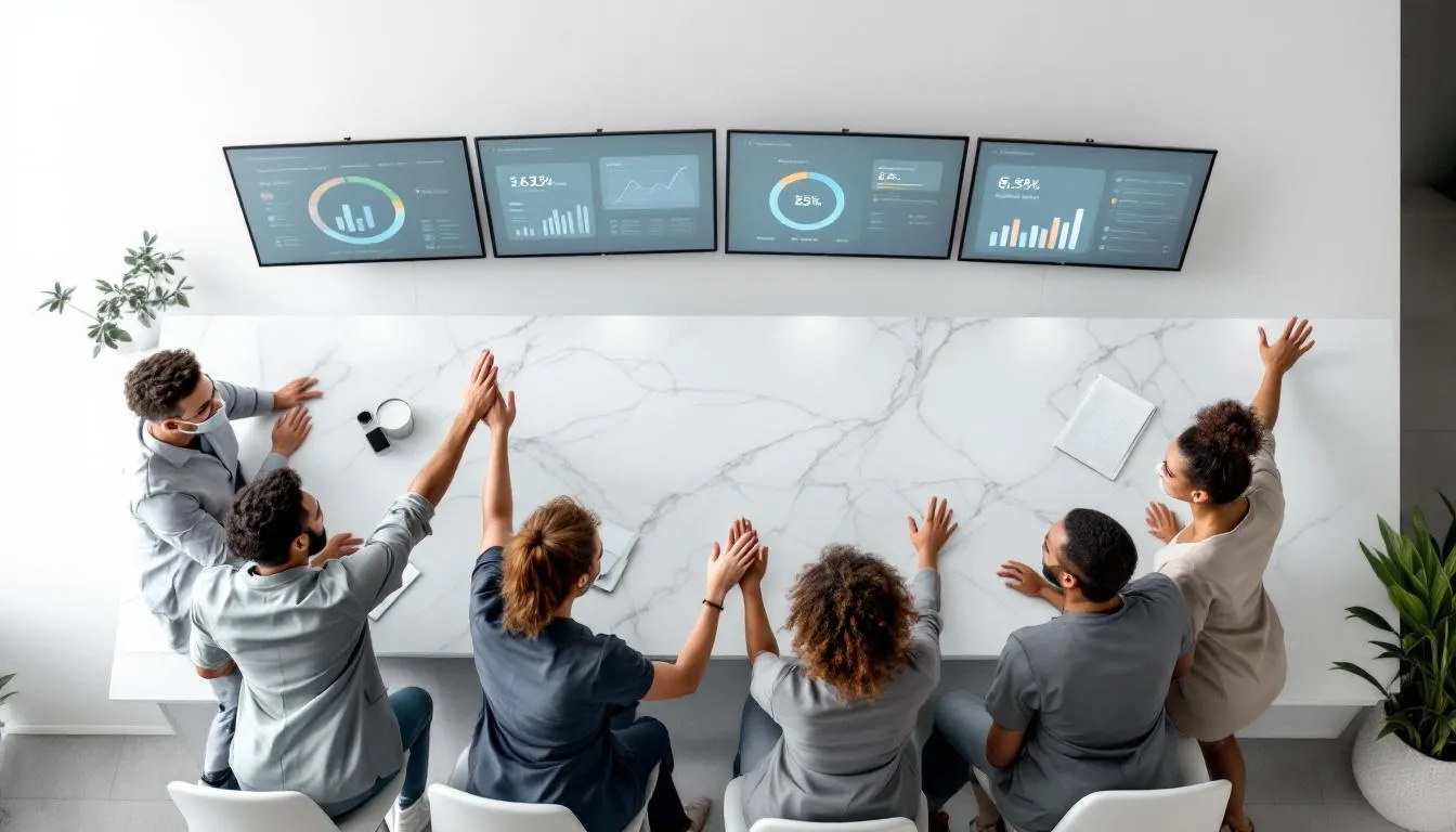 A successful dental office team celebrating their achievements.