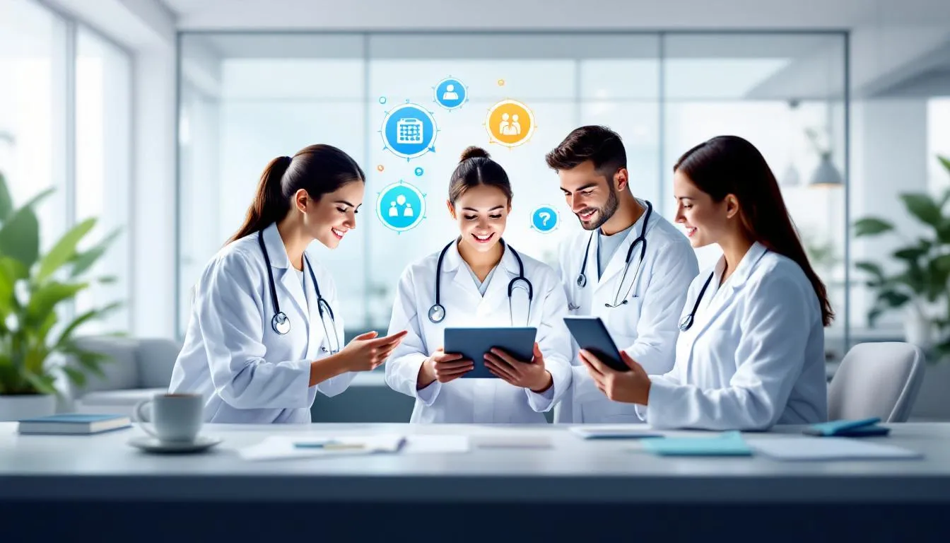 A group of vetted dental professionals discussing staffing solutions.