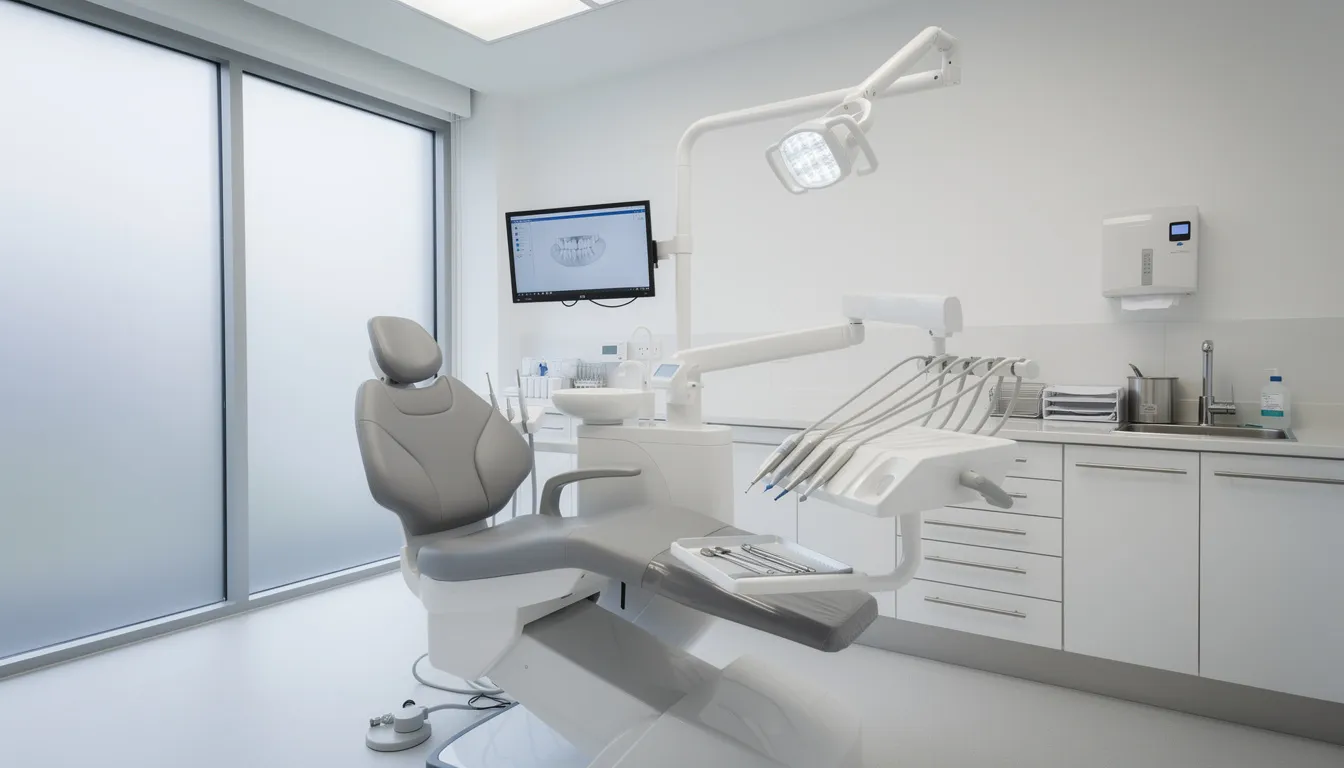 The image depicts a modern dental operatory featuring an ergonomic dental chair and advanced clinical equipment, emphasizing the environment where dental hygienists work to maintain optimal oral health. This setting is designed for patient care, allowing dental professionals to perform oral health assessments and preventive dental care efficiently.