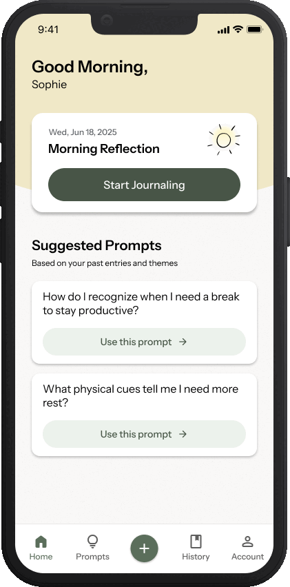 A screenshot of the Ponder AI journaling app showing various screens.