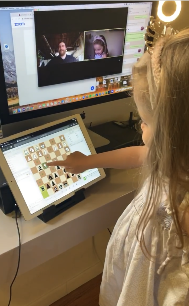 student playing online chess