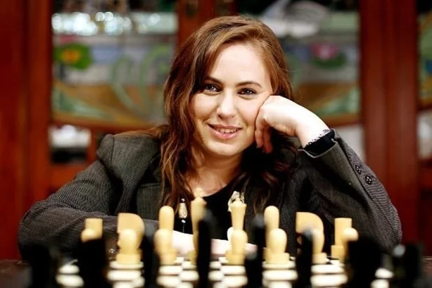 Judit Polgár at a chess board