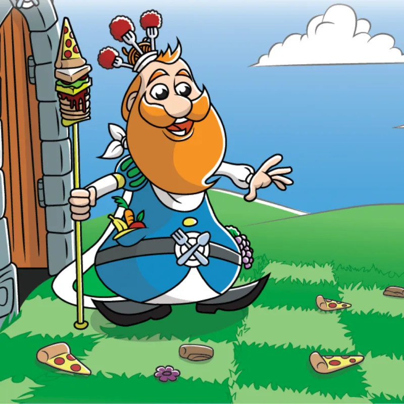 Cartoon depiction of King Chompers teaching chess concepts for kids