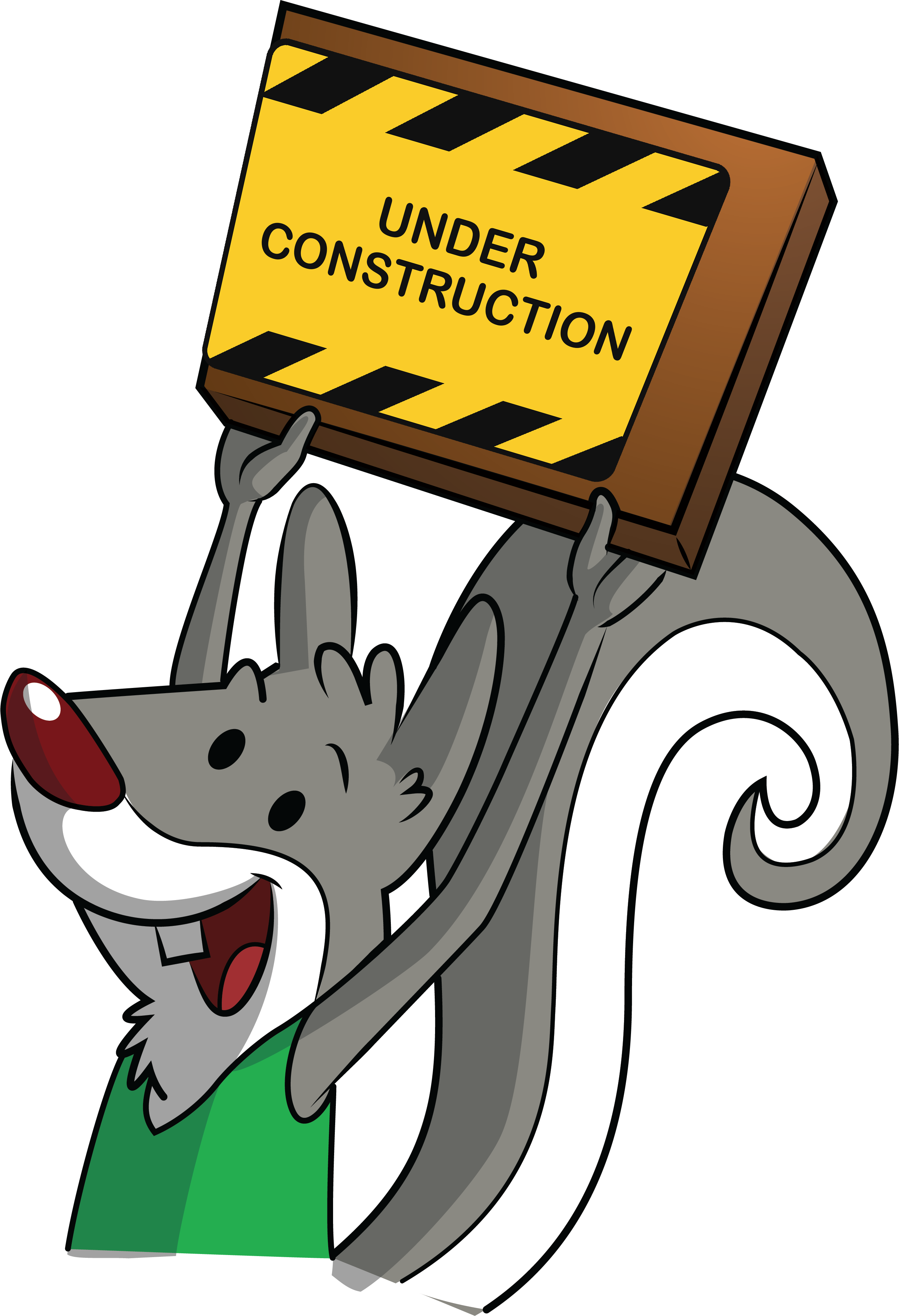 Earl the Squirrel holding an Under Construction sign