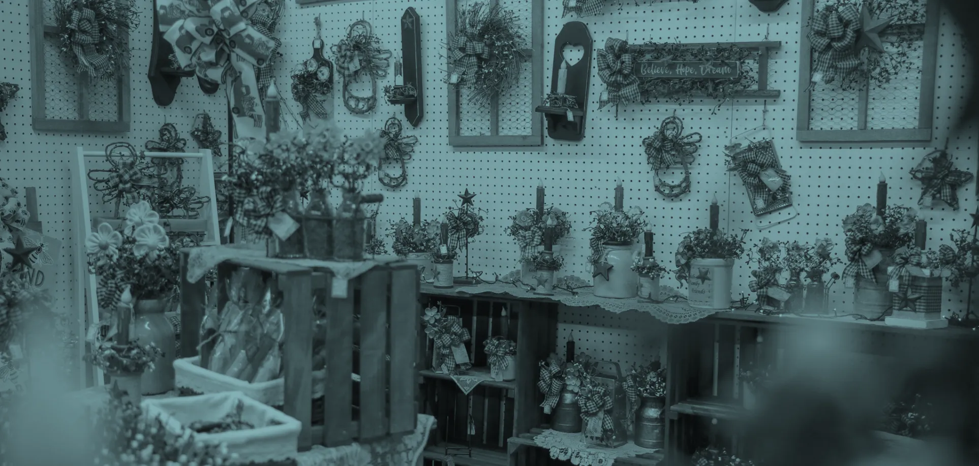 wall of crafts and products at berlin craft mall