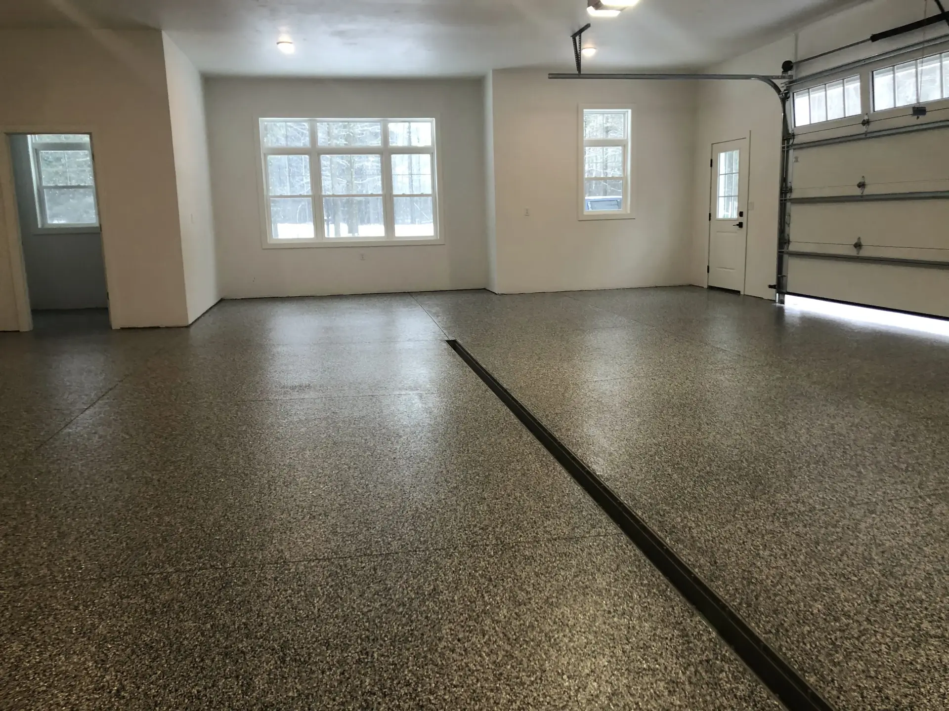 floor coating garage with a trench
