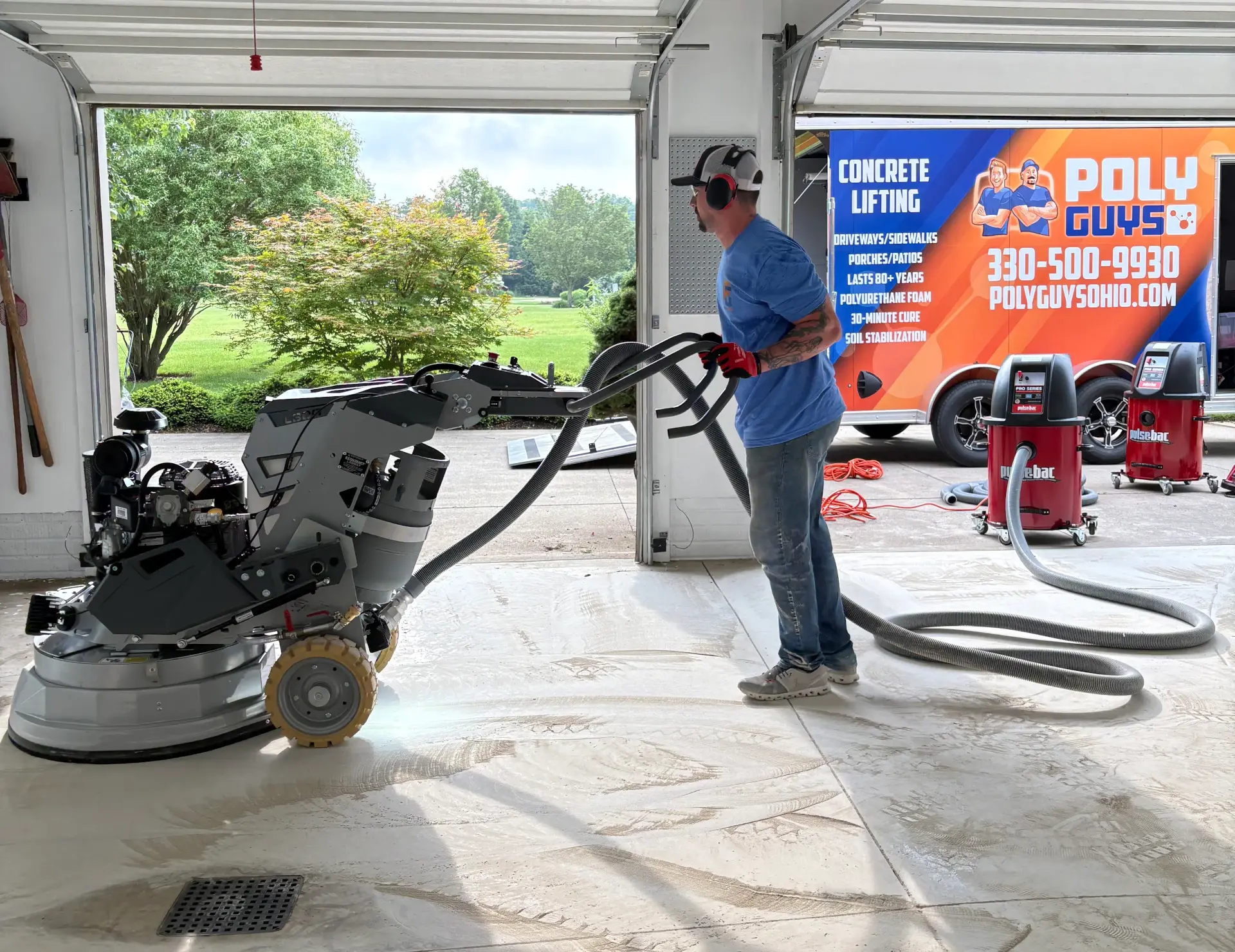 mobile grinder used on garage floor