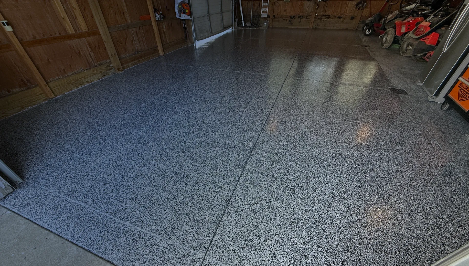 polyaspartic concrete floor coating in garage or shed
