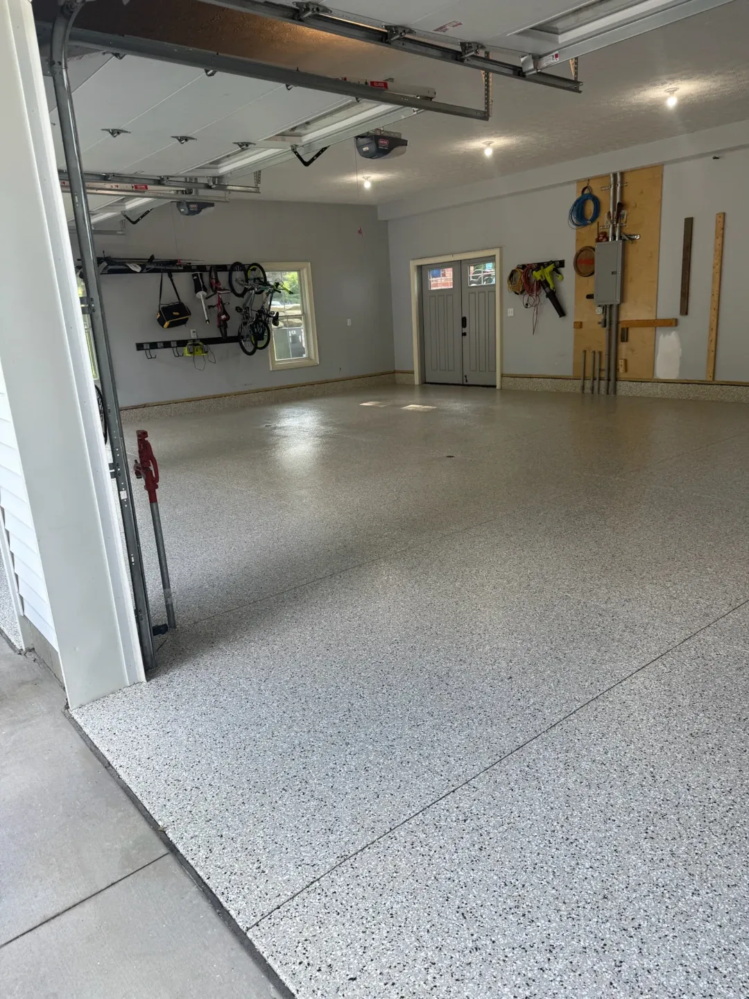 polyaspartic concrete floor coating in two car garage