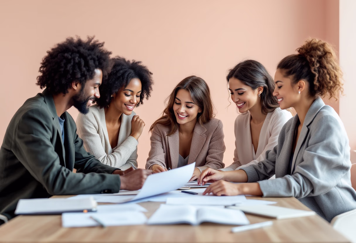 image of team collaborating on a project (for a erp company)