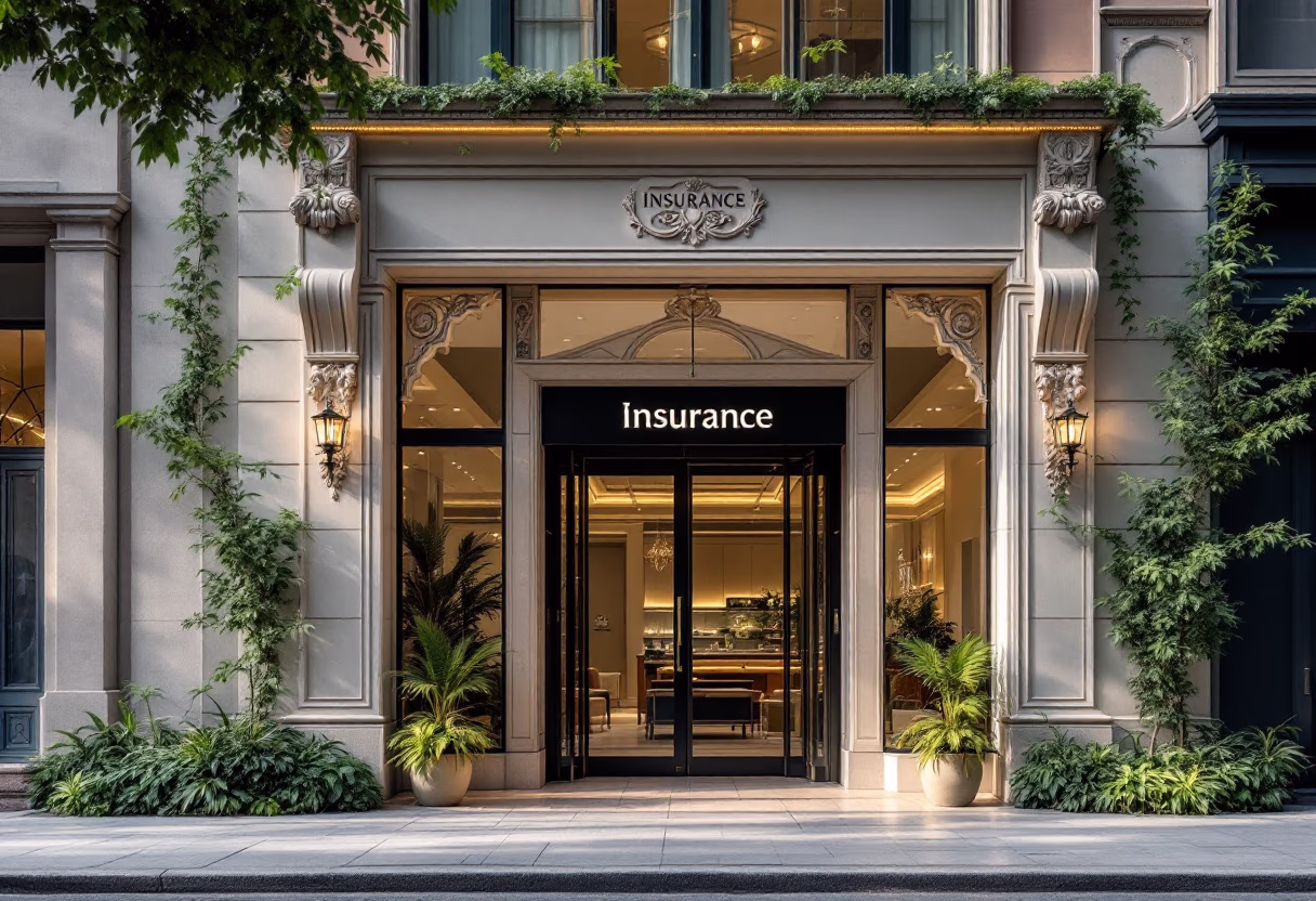 [a high resolution photo of an office building with company signage for an insurance agency]