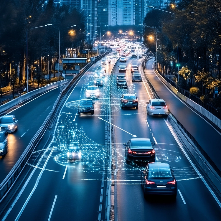 Image of cars on road with data