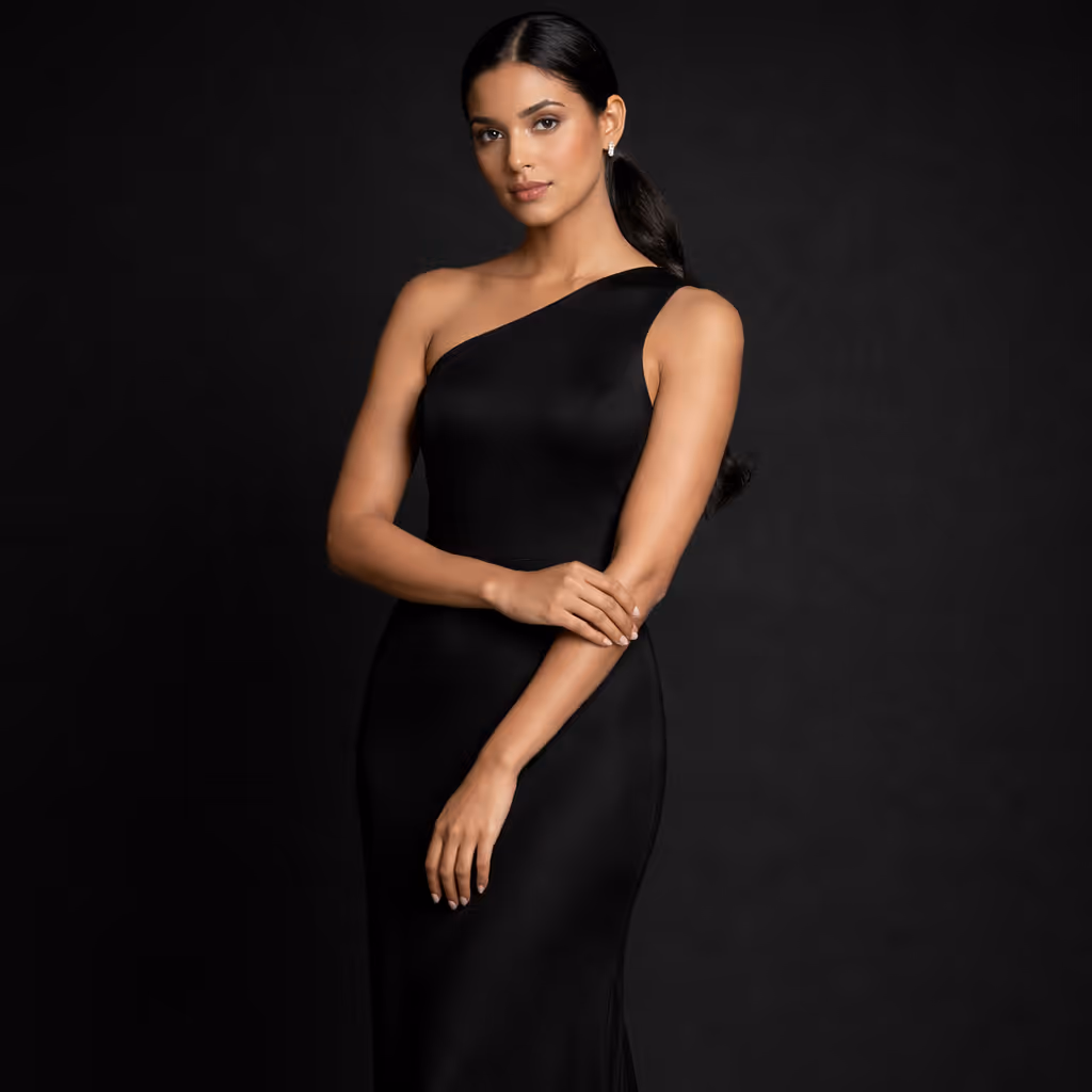 One-Shoulder Satin-Crepe Evening Gown