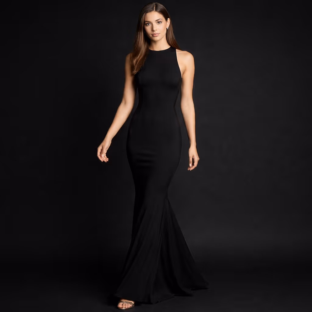 Crepe Mermaid High-Neck Gown