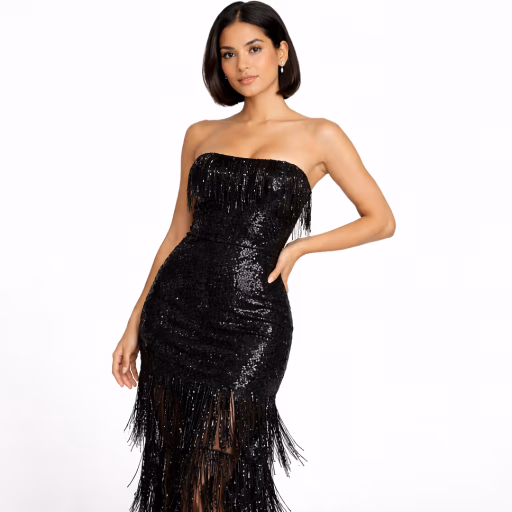 Sequin Fringe Gatsby Maxi Dress