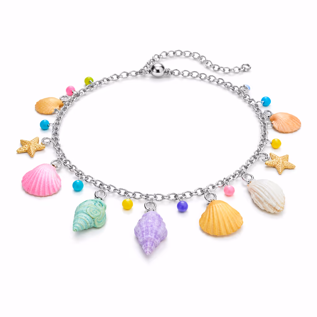 Pastel Seashell Charm Anklet Set