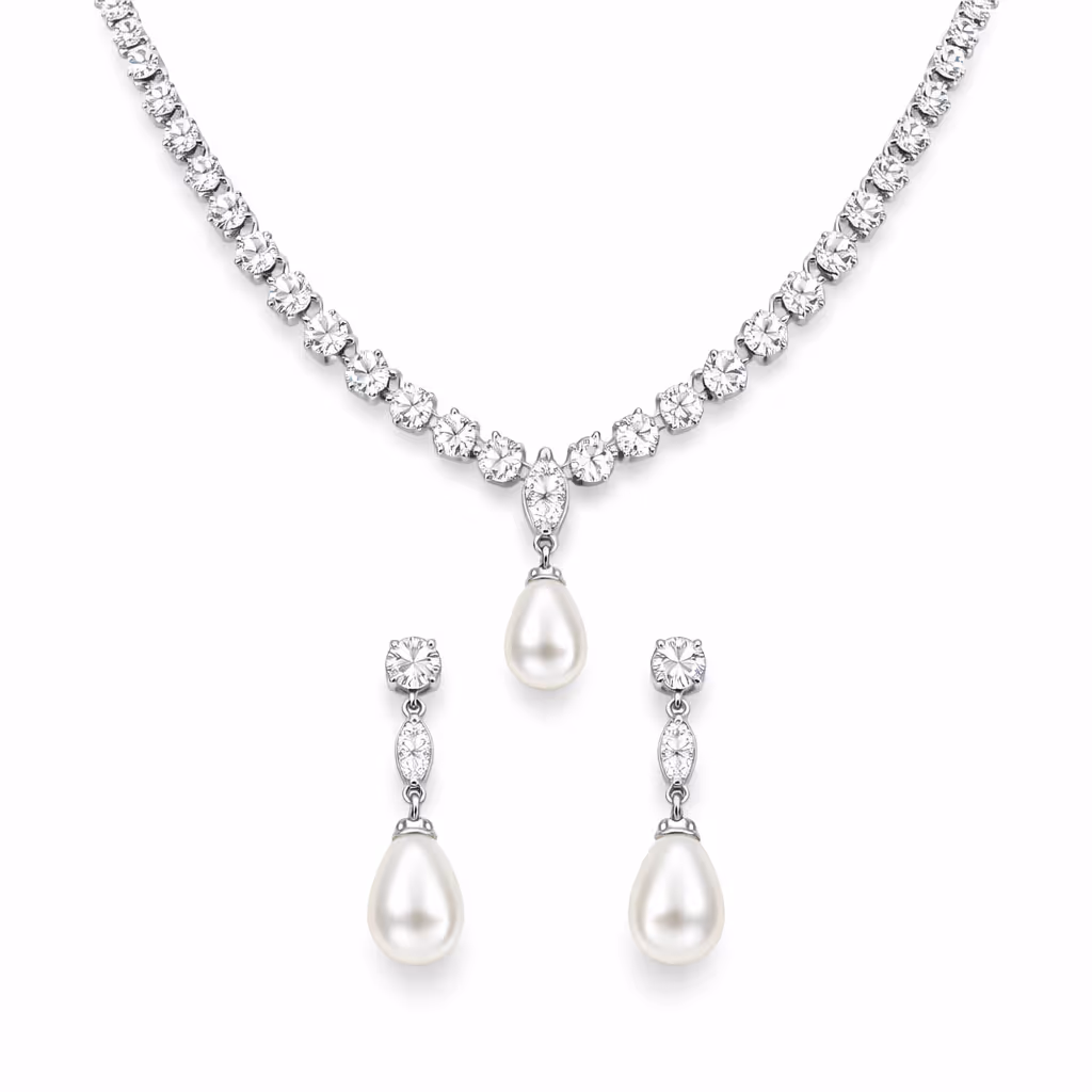 Classic Bridal Pearl Set Necklace + Earrings