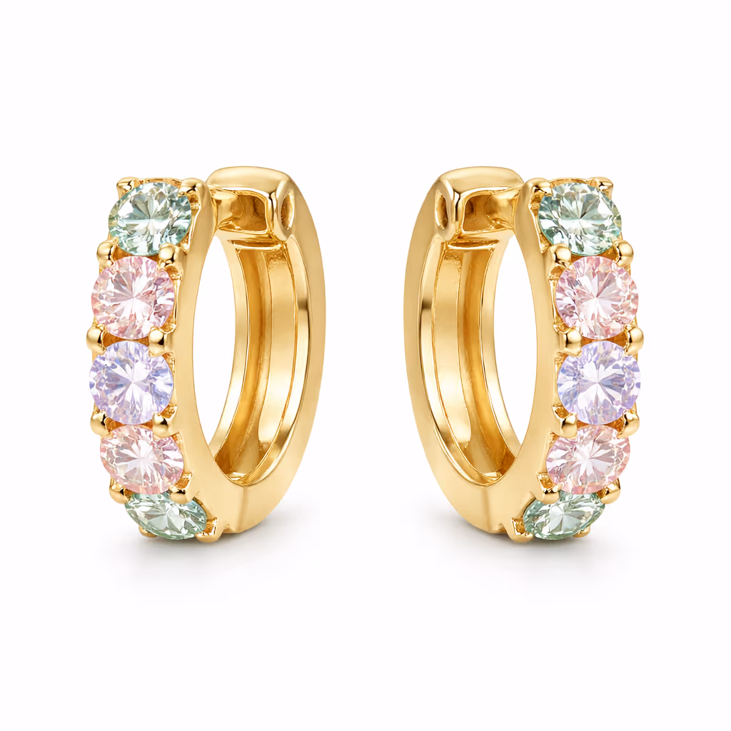 14K Gold Pastel Gem Huggie Hoops