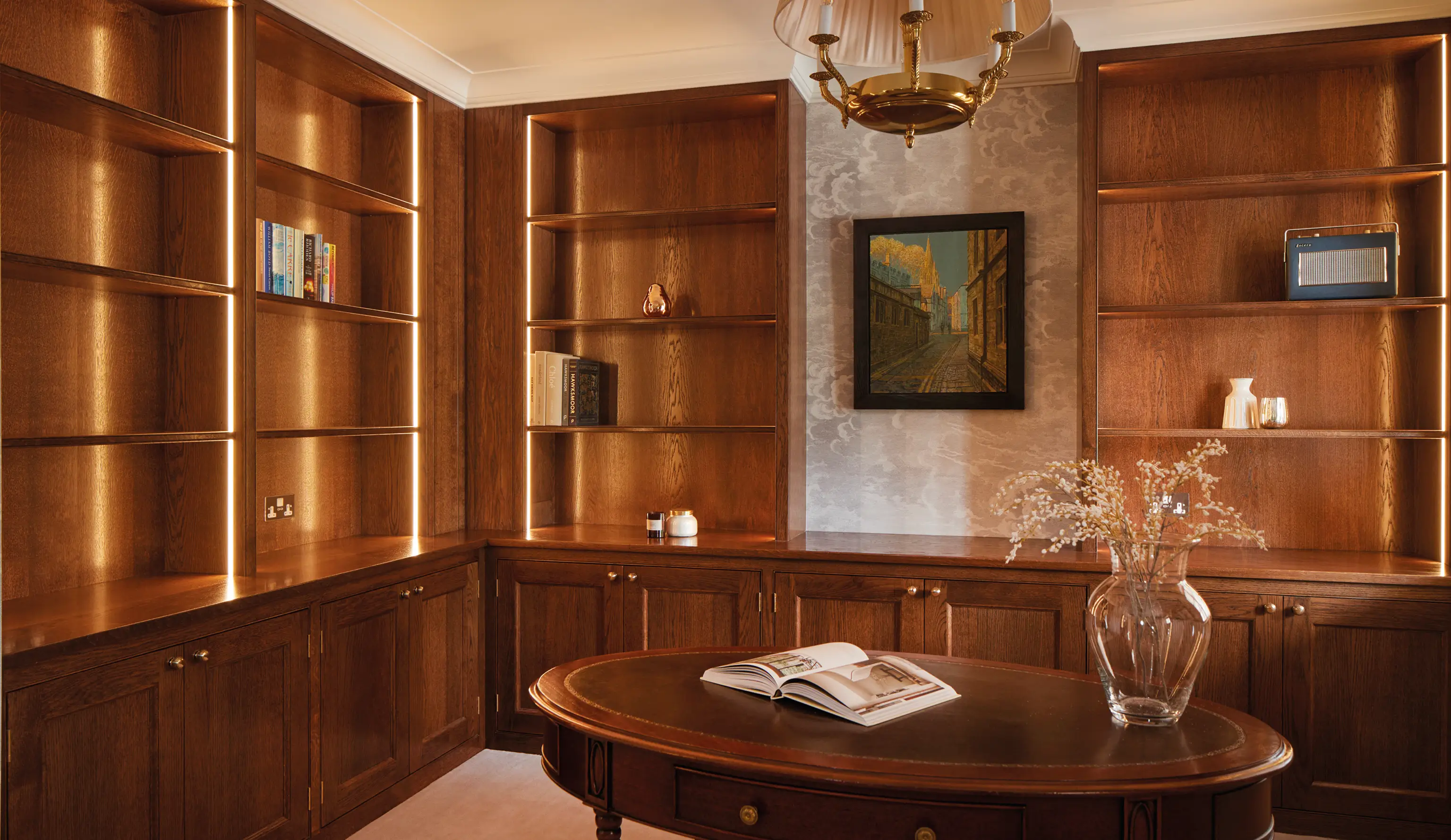 Bespoke library in Hampshire farmhouse.