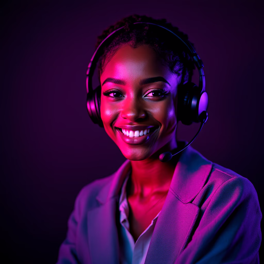 image of customer service representative helping over phone [headshot]