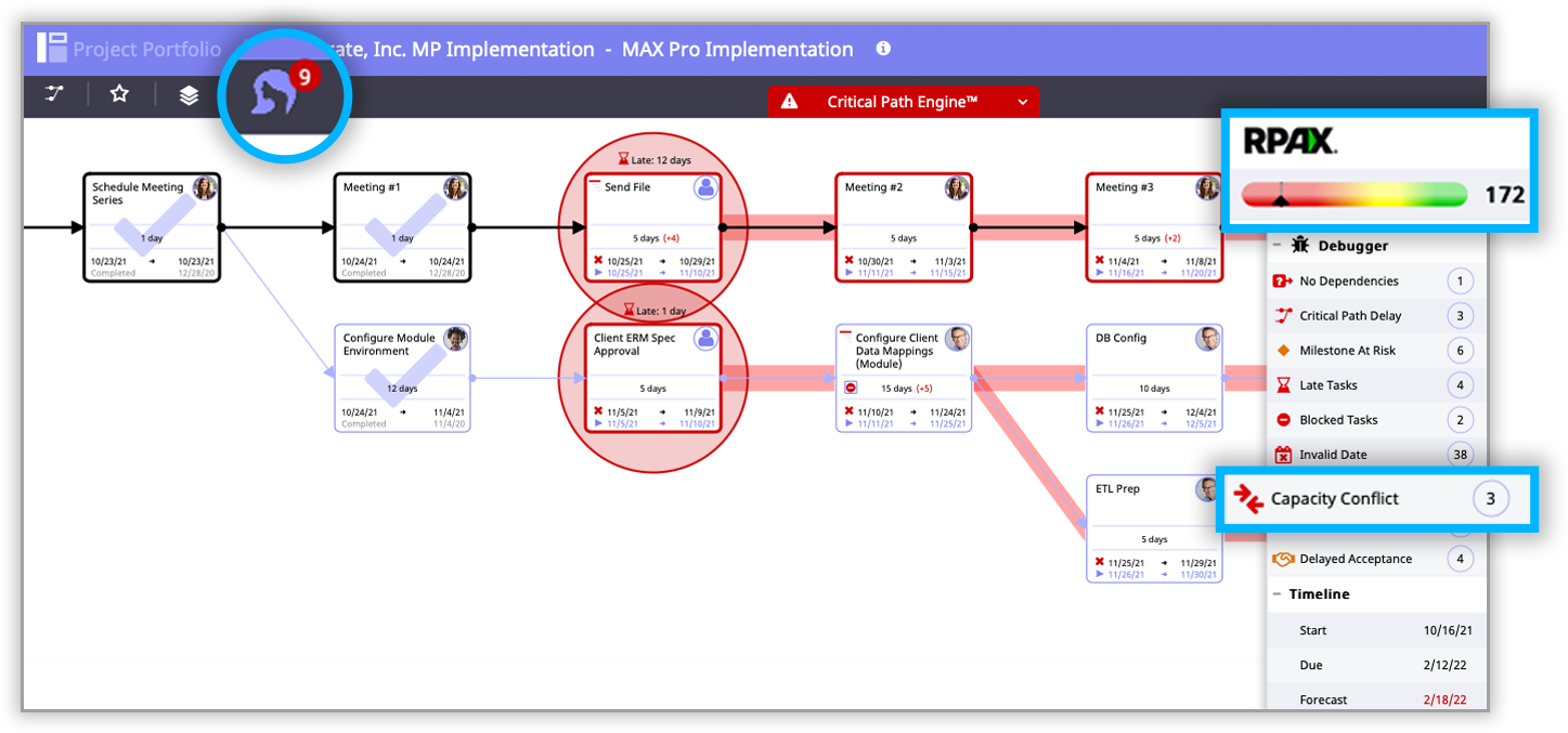 RPAX project schedule monitoring
