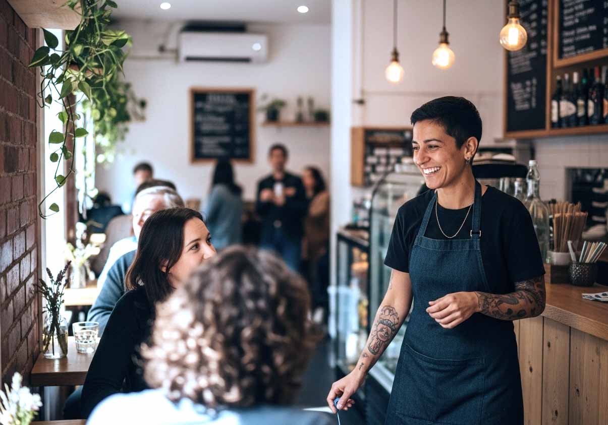 Photo of venue owner and customers