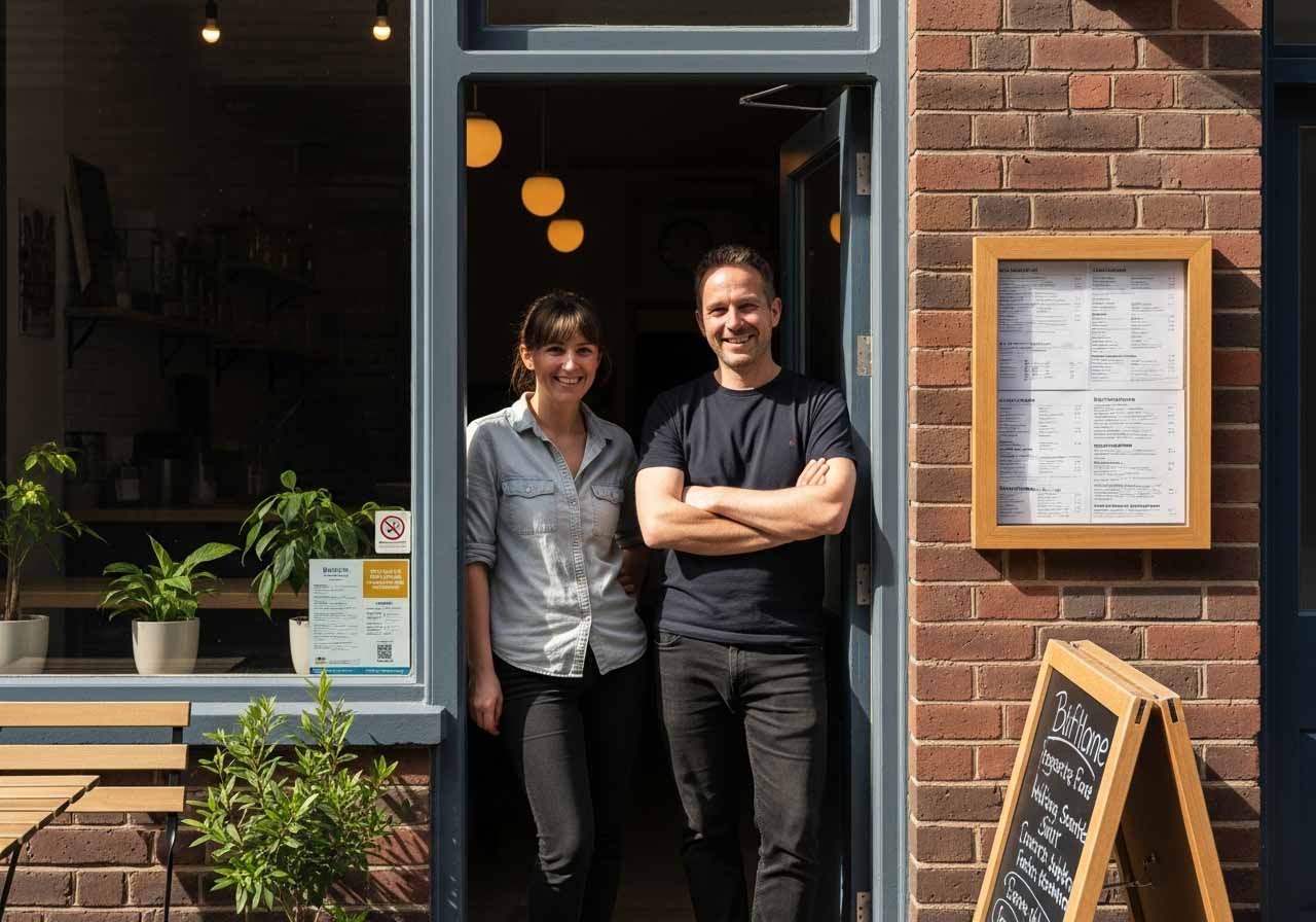 Photo of welcoming venue owners at their entrance