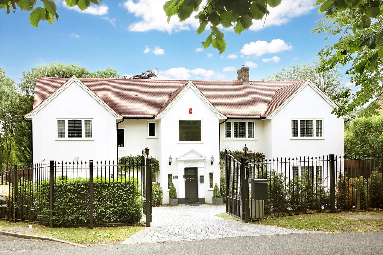 Large house with white walls.