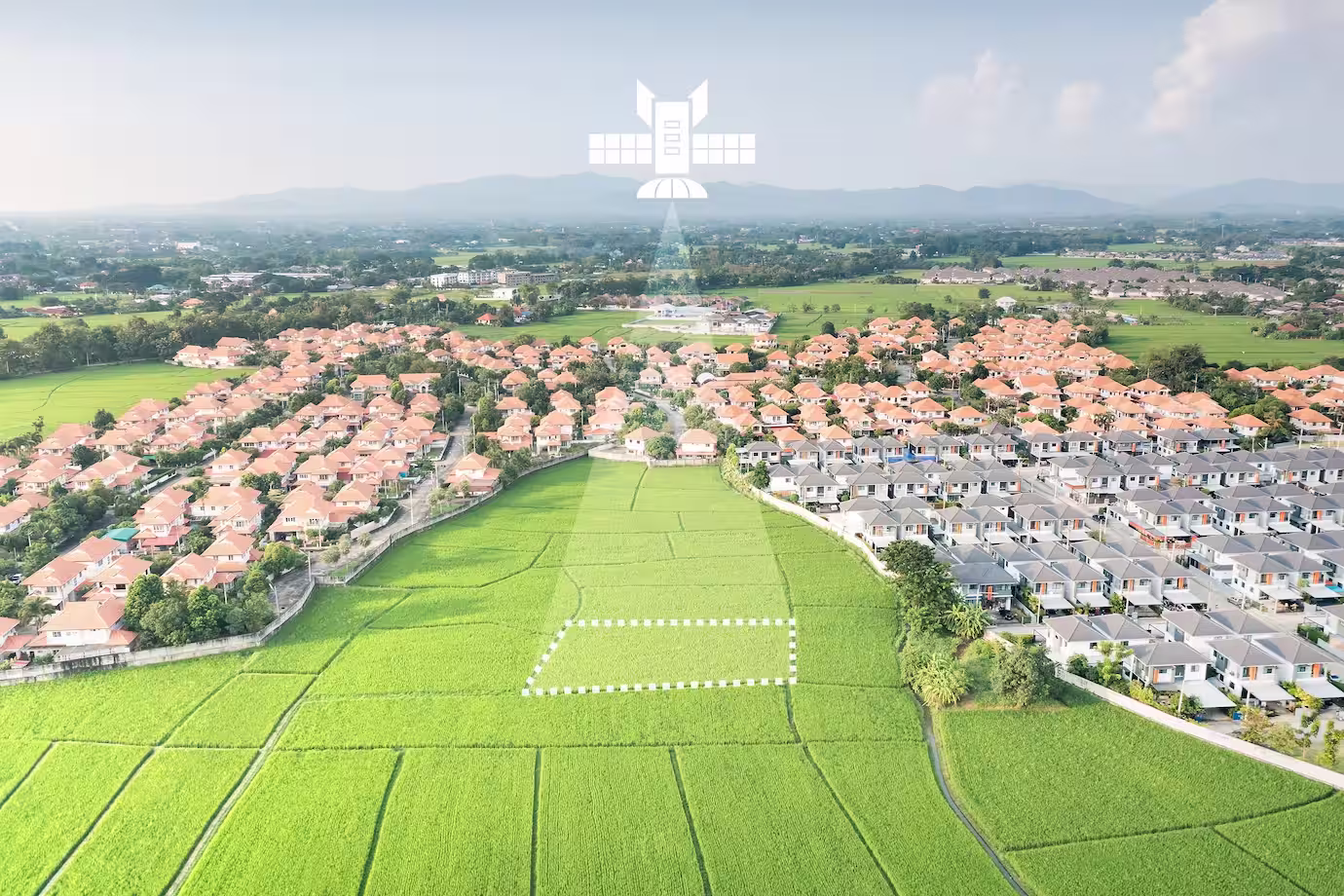 Land, house, residential area and satell