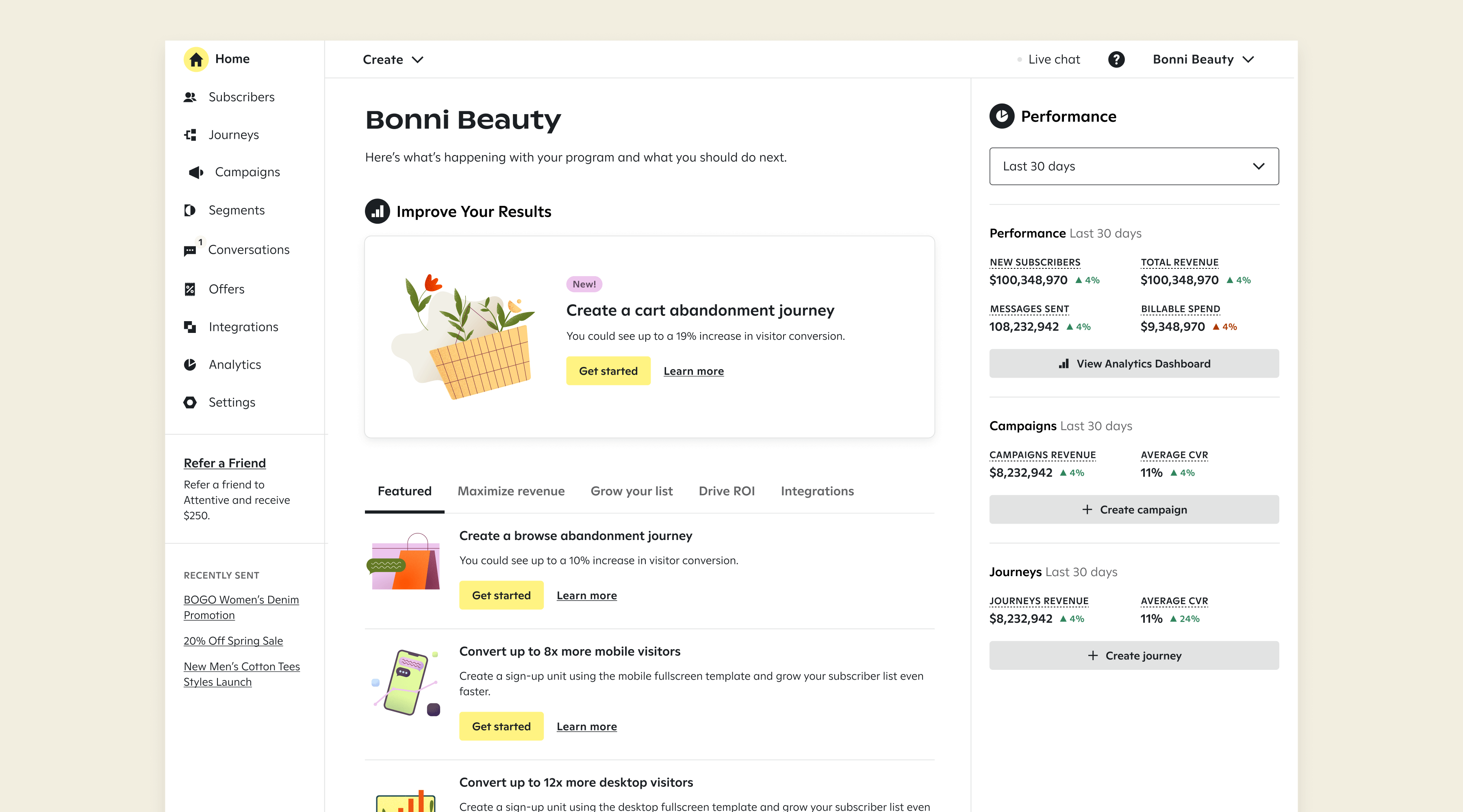 Attentive enhanced Homepage Dashboard