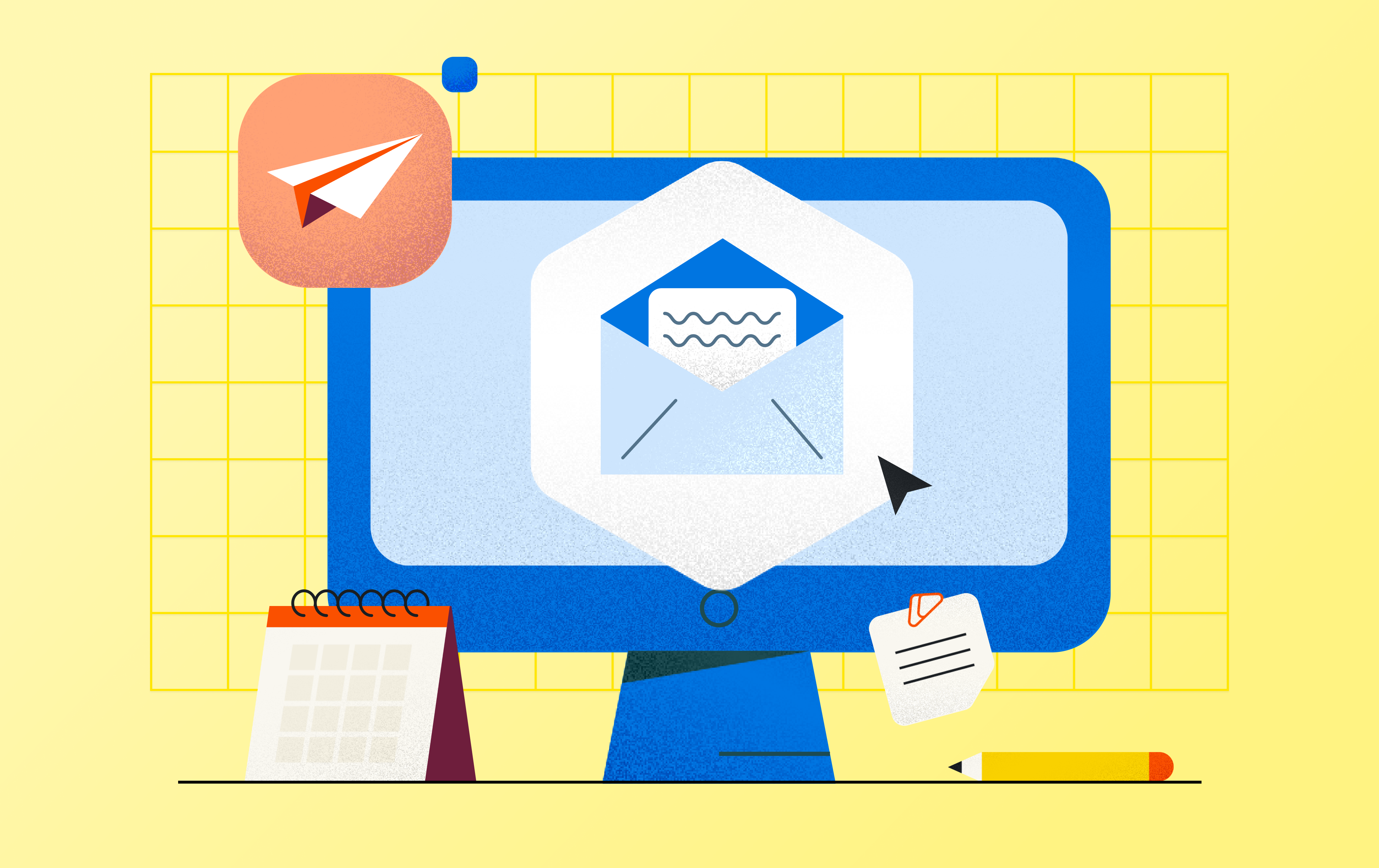 desktop computer with emails