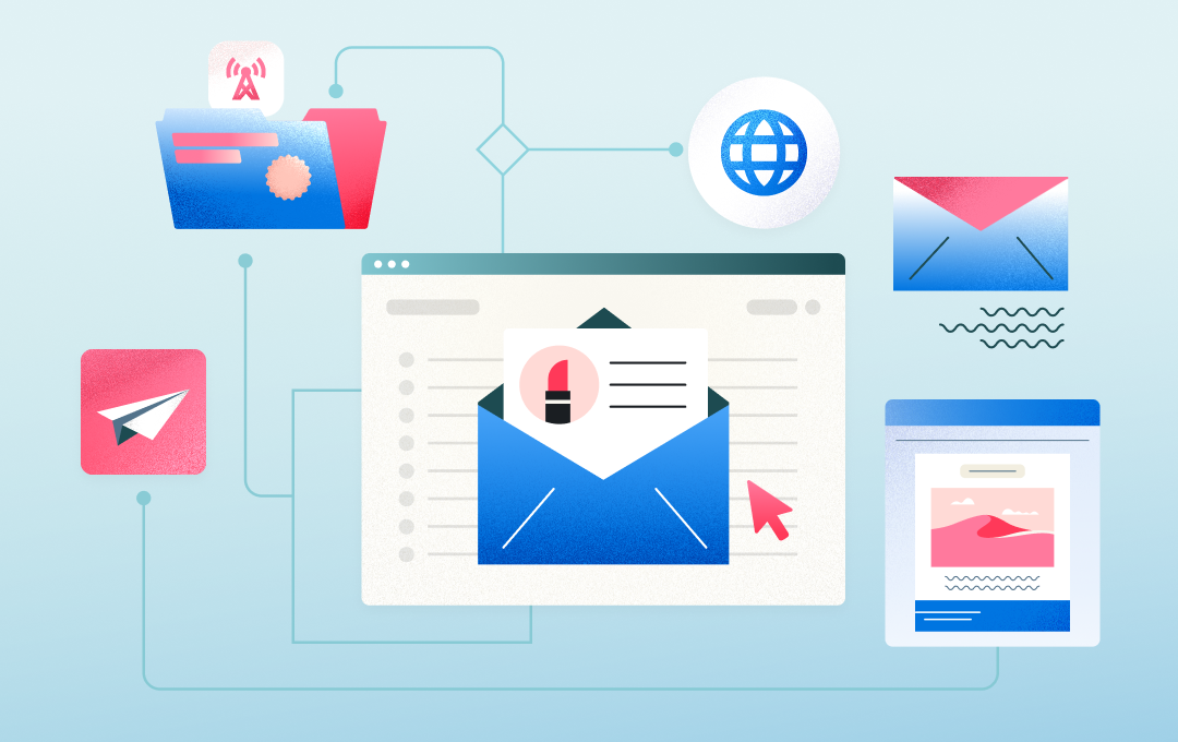 illustration of a computer screen with various mail icons