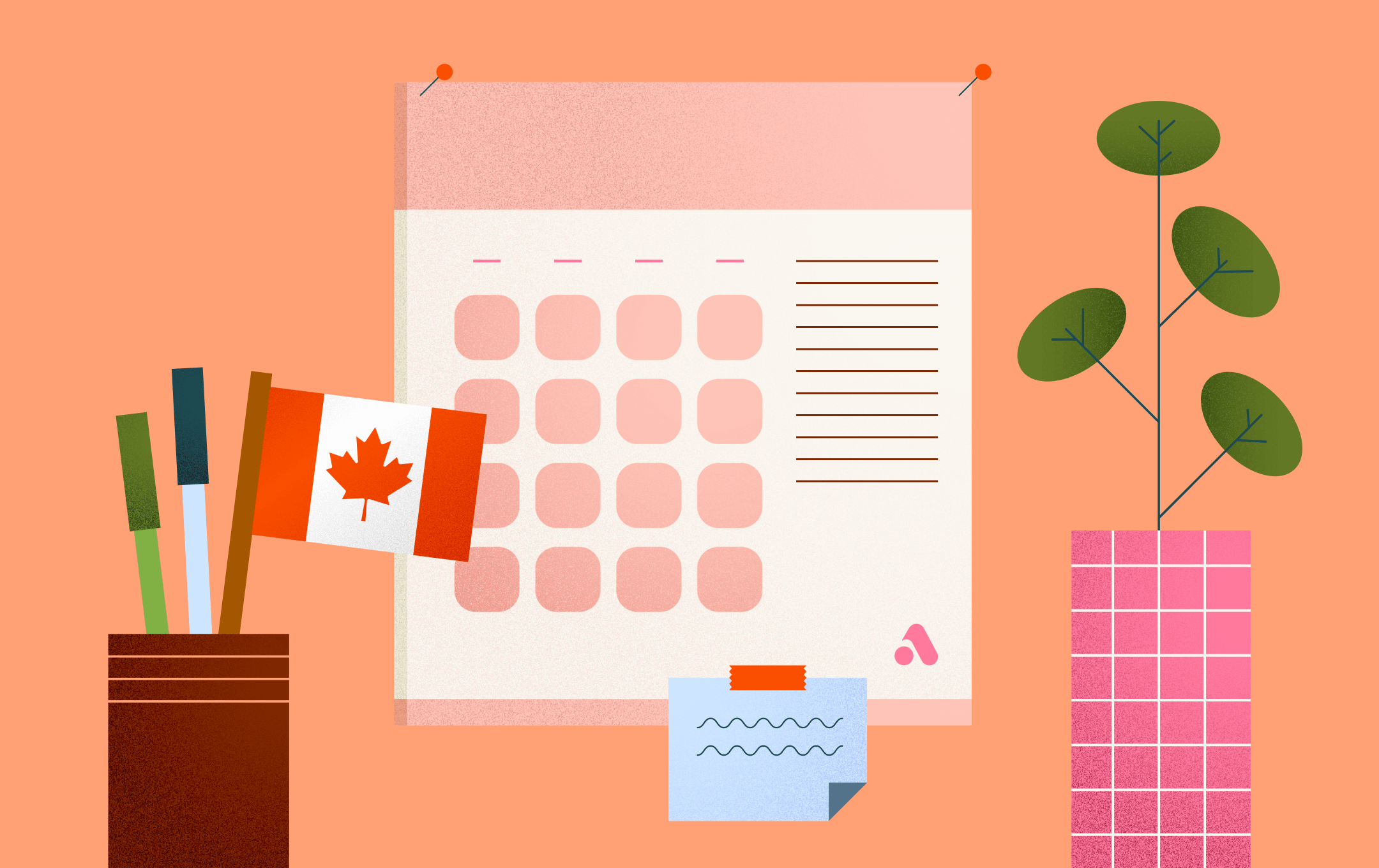 Wall calendar with Canadian flag