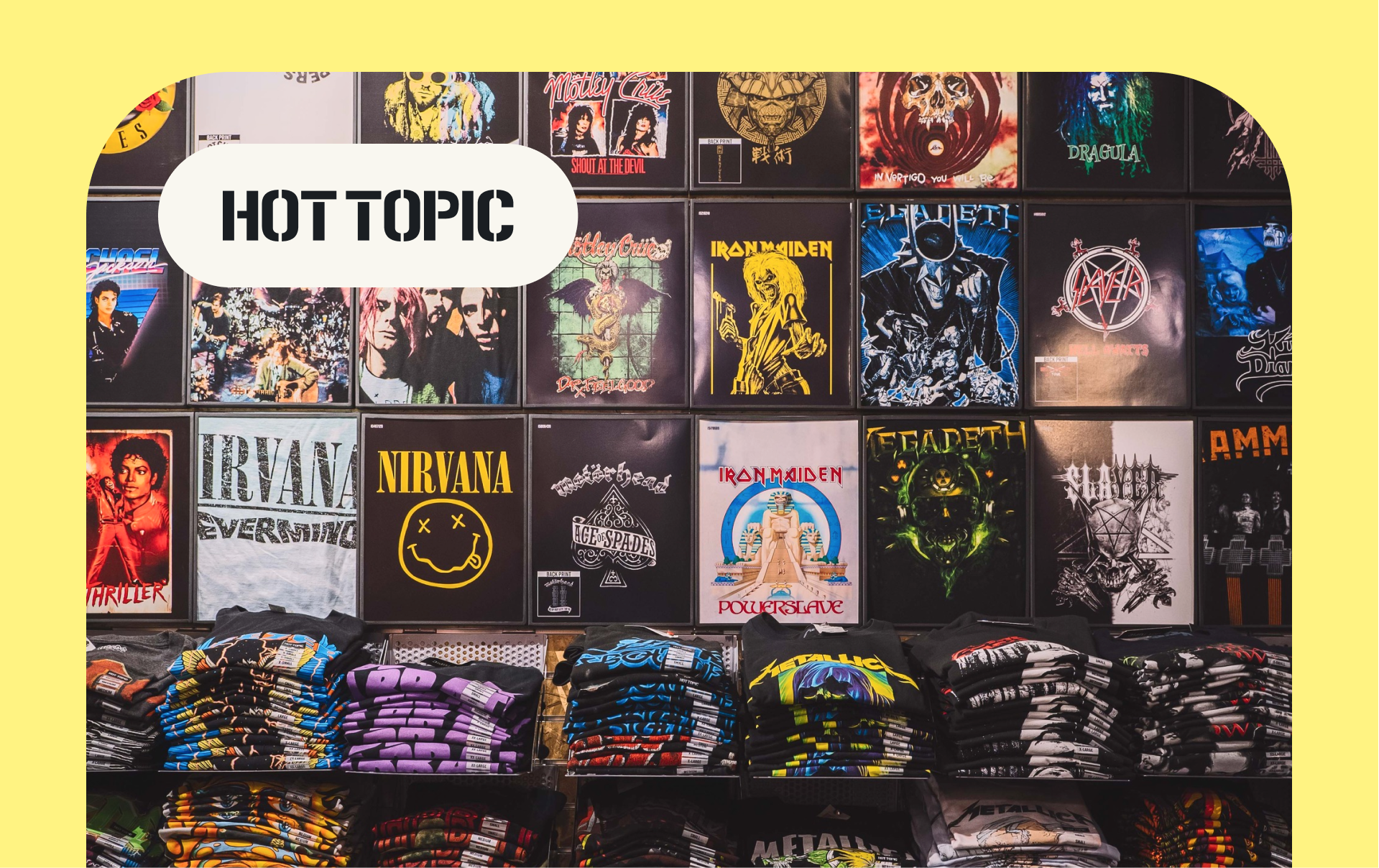 an image of t-shirts on display in a Hot Topic store