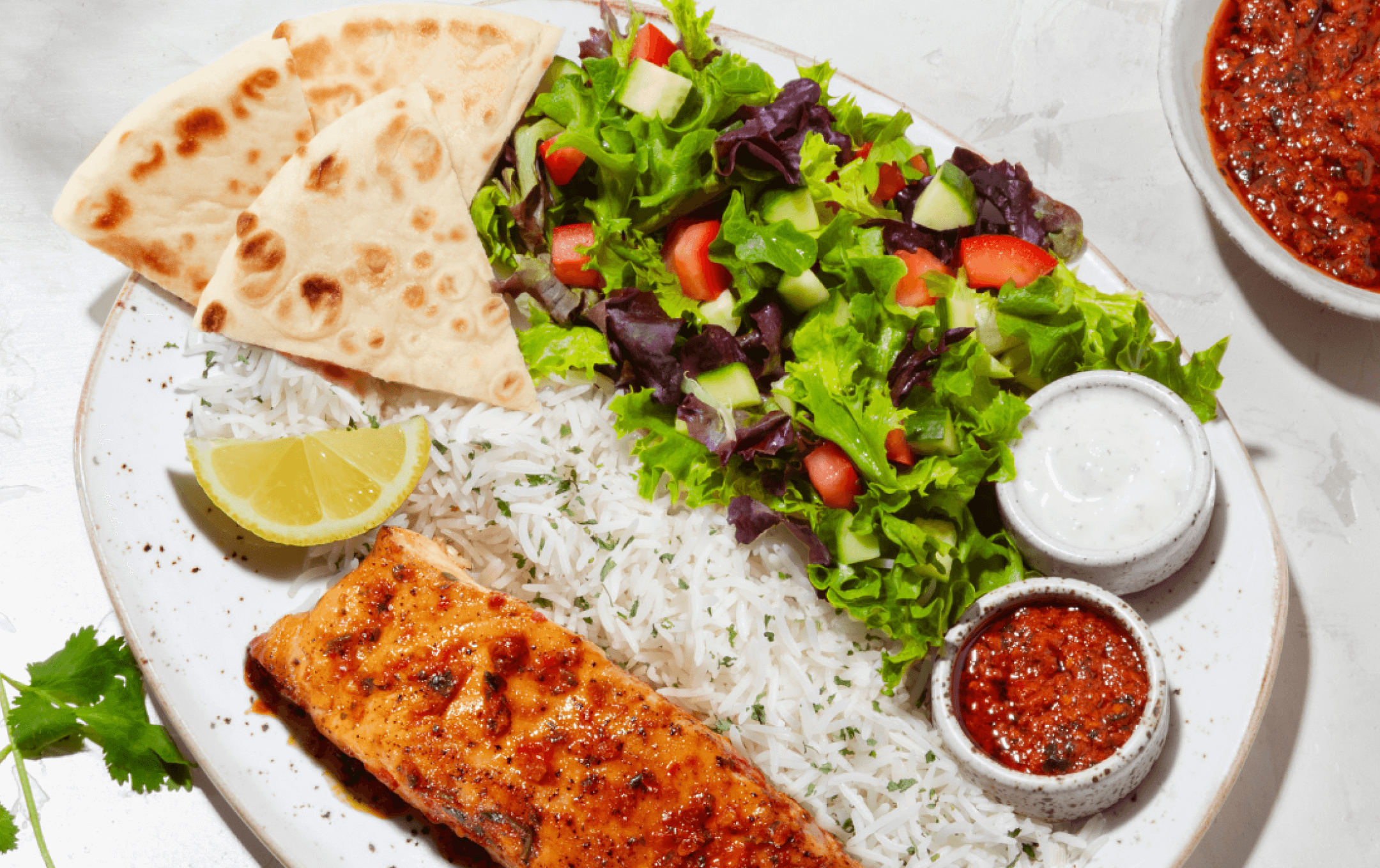 salad and rice platter