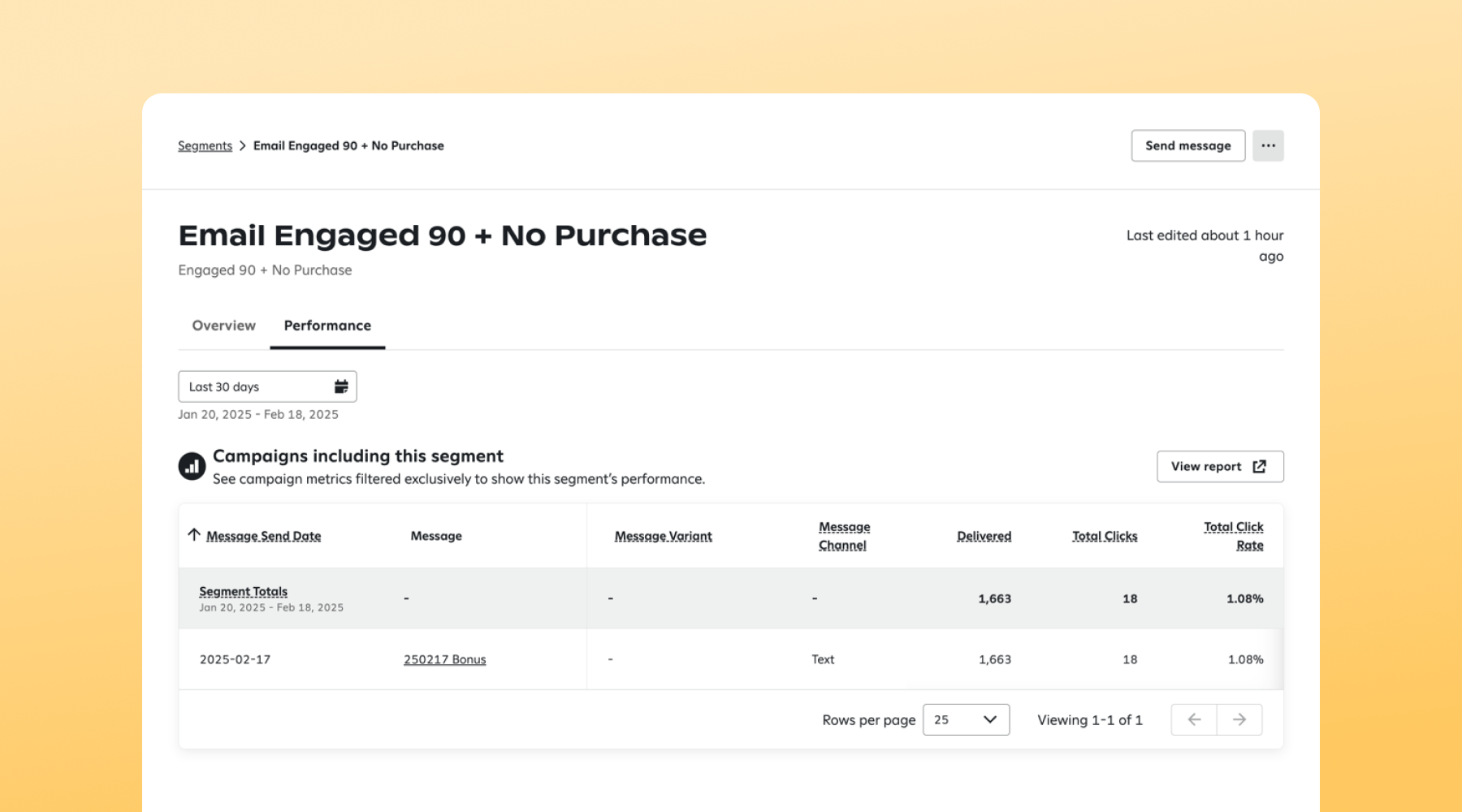 Example of Attentive's Segment Total row