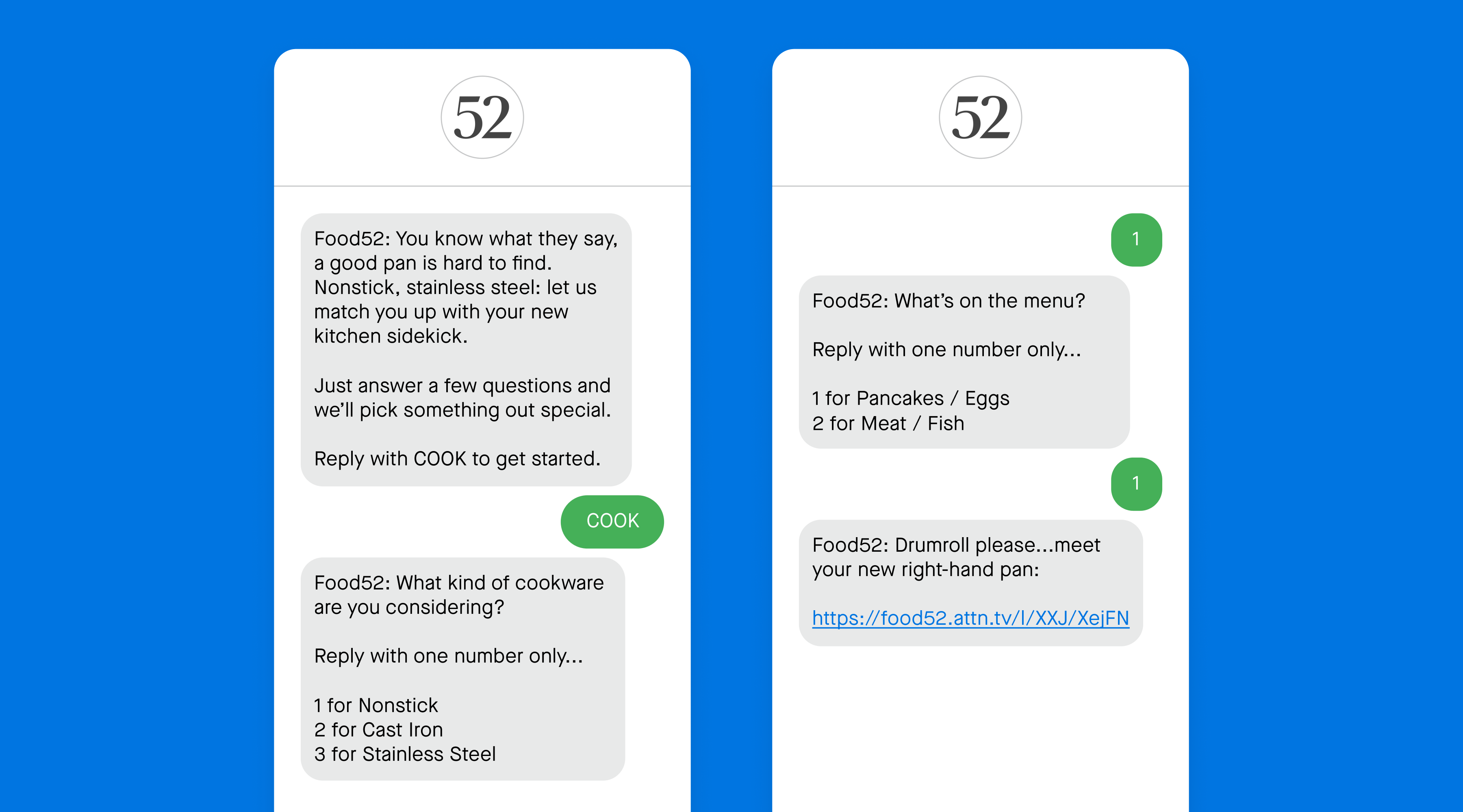 Food52 SMS product-finder quiz